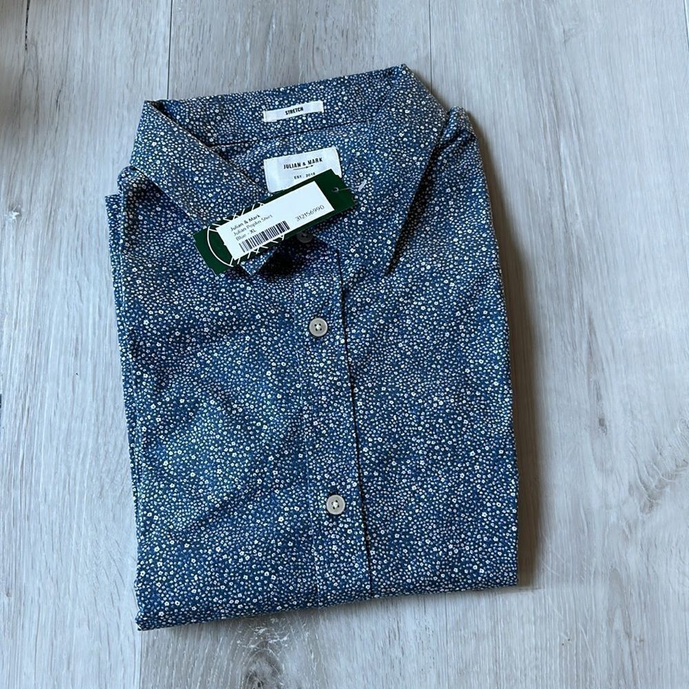 JULIAN & MARK JULIAN POPLIN SHORT SLEEVE BUTTON UP SHIRT BLUE XL STITCH FIX NWT - Picture 3 of 5